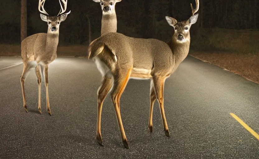 Image similar to deer caught in car headlights praying to the deer god