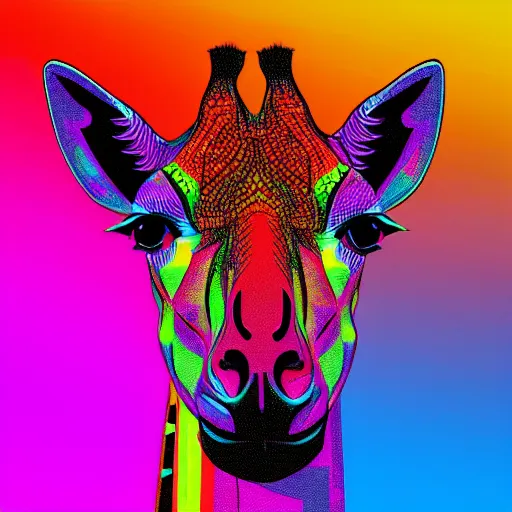 Image similar to a psychedelic neon technicolor portrait illustration of a giraffe in geometric kaleidoscopic colors with gradients vaporwave trending on artstation 4 k intricate extremely detailed digital art