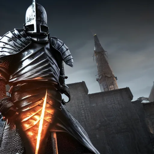 Image similar to Saul Goodman as a gigantic knight in Dark Souls, Unreal Engine, 8k, dramatic lighting, professional render