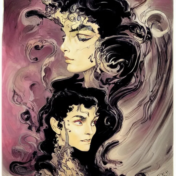 Image similar to portrait of a woman with swirling hair and fractal skin by frank frazetta, retrofuturism, psychedelic art reimagined by industrial light and magic