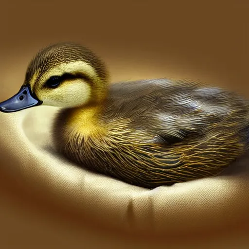 Prompt: duckling in a hotel room cozy asleep in bed digital art ultra detailed high definition 4 k