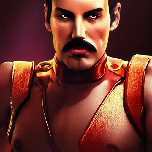 Image similar to freddy mercury as ken street fighter, portrait, ultra realistic, concept art, intricate details, highly detailed, photorealistic, octane render, 8 k, unreal engine, art by frank frazetta, simon bisley, brom