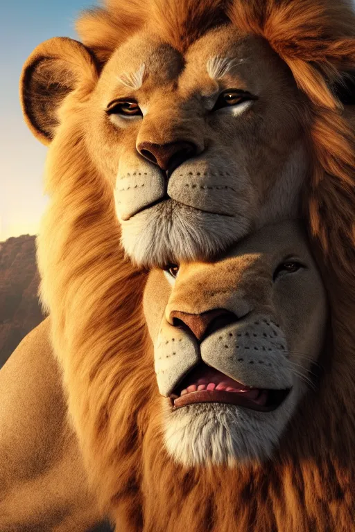 Image similar to joe biden greets simba from lion king, symmetry, awesome exposition, very detailed, highly accurate, 8 k, furry