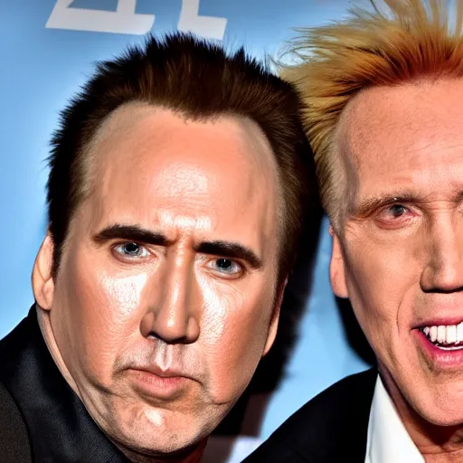 Prompt: nicholas cage and gary busey as conjoined twins