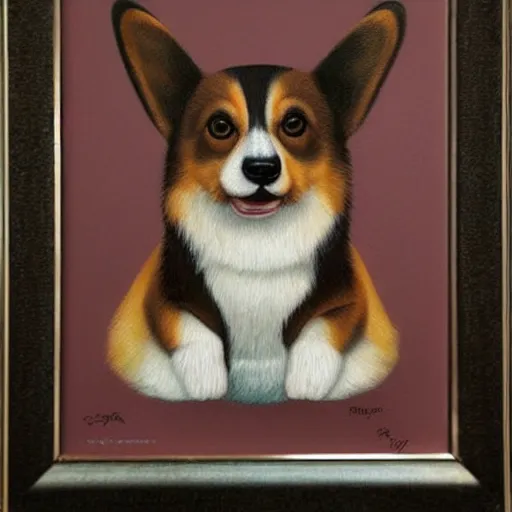 Image similar to A portrait of a corgi by Mark Ryden