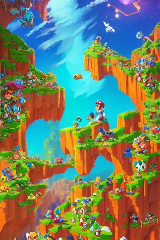 Image similar to epic landscape of super mario world stylized as fornite style game design fanart by concept artist gervasio canda, behance hd by jesper ejsing, by rhads, makoto shinkai and lois van baarle, ilya kuvshinov, rossdraws global illumination radiating a glowing aura global illumination ray tracing hdr render in unreal engine 5