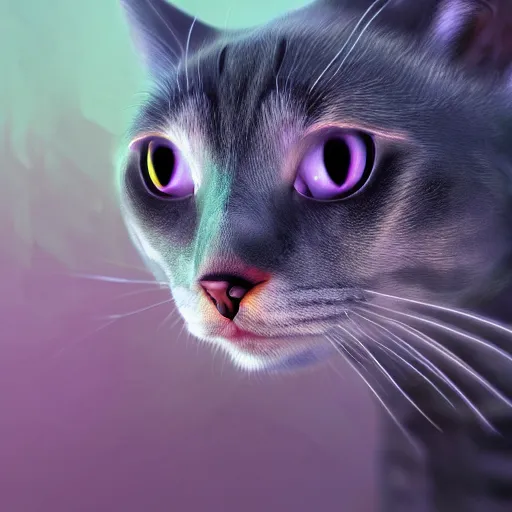 Image similar to photorealistic cat snake hybrid. hyperdetailed photorealism, 1 0 8 megapixels, amazing depth, high resolution, 3 d shading, 3 d finalrender, 3 d cinematic lighting, glowing rich colors, psychedelic overtones, artstation concept art.