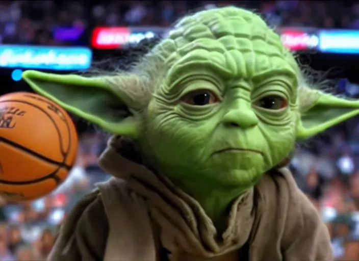 Image similar to ESPN still of Yoda playing in the nba playoffs live on espn, 4k