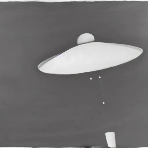 Prompt: painting of a ufo, black and white, ww2