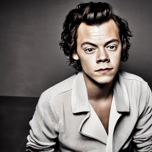 Prompt: A stunning photograph of Harry Styles, studio quality, studio lighting