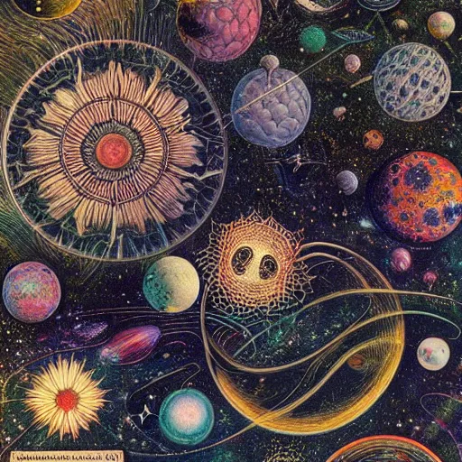 Image similar to Liminal space in outer space colorized by Ermst Haeckel