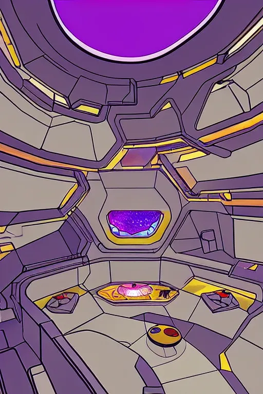 Image similar to a space ship interior det design in a world inspired by jean giraud moebius and geoff darrow