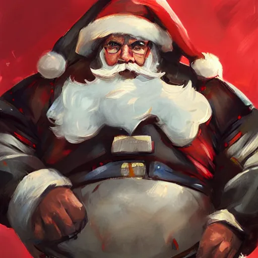 Image similar to greg manchess portrait painting of fully armored santa claus as overwatch character, medium shot, asymmetrical, profile picture, organic painting, sunny day, matte painting, bold shapes, hard edges, street art, trending on artstation, by huang guangjian and gil elvgren and sachin teng