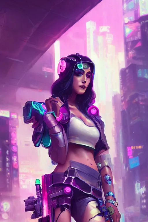 Image similar to caitlyn from league of legends, cyberpunk futuristic neon. wearing futuristic police uniform, decorated with traditional japanese ornaments by ismail inceoglu dragan bibin hans thoma greg rutkowski alexandros pyromallis nekro rene maritte illustrated, perfect face, fine details, realistic shaded, fine - face, pretty face