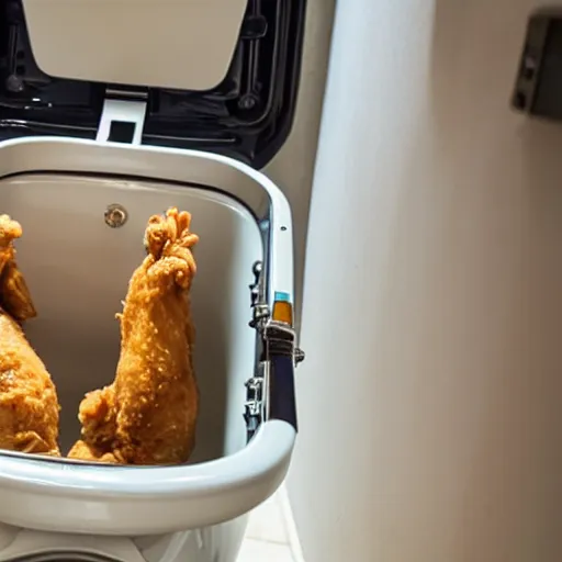 Image similar to open toilet filled with fried chicken