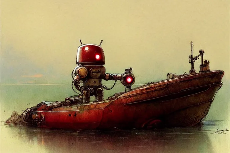 Prompt: adventurer ( ( ( ( ( 1 9 5 0 s retro future robot android mouse large house boa rvt tug boat calm stream. muted colors. ) ) ) ) ) by jean baptiste monge!!!!!!!!!!!!!!!!!!!!!!!!! chrome red