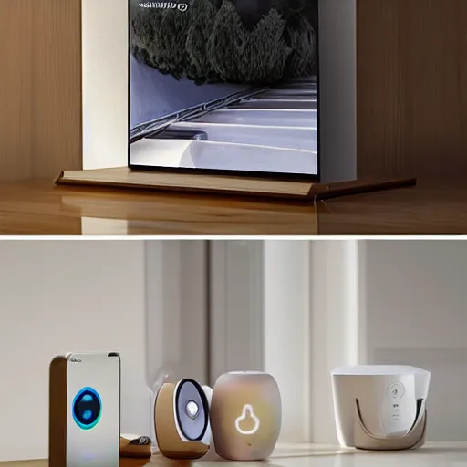 Prompt: Samsung SmartThings, concept art, designed by Apple Inc and Joongwon Jeong, studio ambient lighting