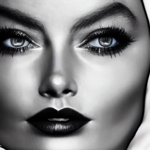 Image similar to margot robbie portrait, 8k resolution, hyper-detailed, realistic eyes