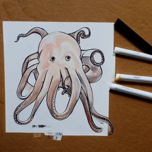 Image similar to a pig - octopus, calligraphy