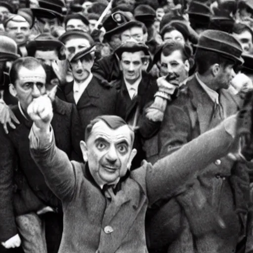 Image similar to mr bean at the nazi nuermberg rallies, historical, 1 9 4 0 s photo style, extreme detail, gritty, serious