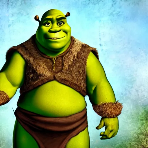 Prompt: shrek our lord and savior, shrek as an ancient mythological deity, epic realistic fantasy illustration