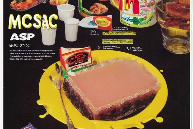 Image similar to mcdonald's mc - aspic aspic meal, in 1 9 9 5, y 2 k cybercore, advertisement photo