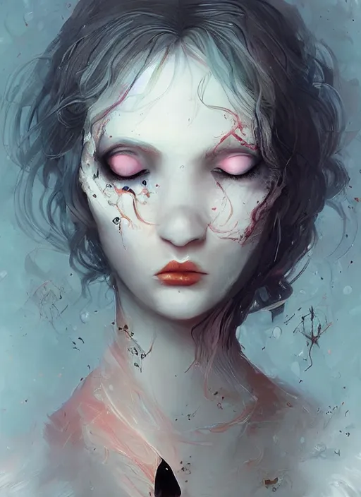 Prompt: a beautiful, unique, strange, mysterious woman, blinking. [[[[[[closing]]]]]]] and opening her eyes, amazing, stunning artwork, featured on artstation, cgosciety, behance