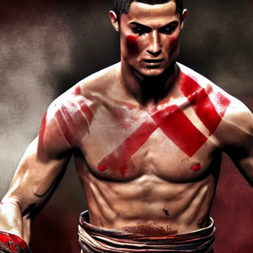 Image similar to Cristiano Ronaldo as Kratos in God of War, 4k