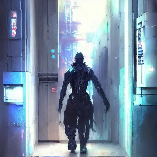 Image similar to door, entrance, cyberpunk city, painted by raymond swanland, painted by greg rutkowski, painted by jeremy mann, painted by igor kieryluk, trending on artstation