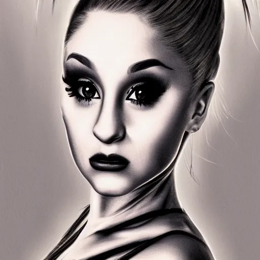 Image similar to 3/4 headshot of Ariana Grande, style of Giger, H. R. GIGER