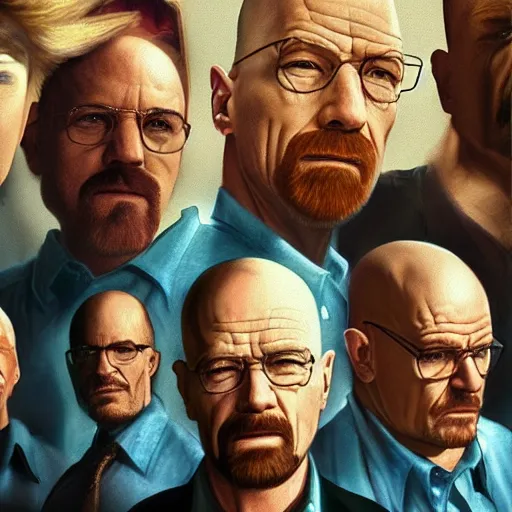 Image similar to breaking bad cast but younger, oil painting, octane render, 1 9 8 0 s camera, portrait