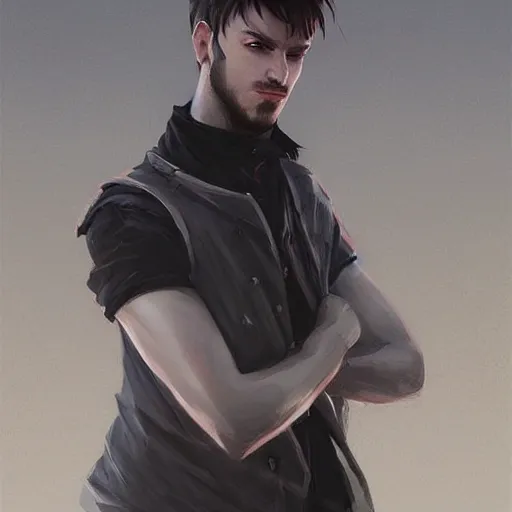 Image similar to a very handsome emo!!! guy posing!!!, portrait!!!!, trending on artstation, cgsociety contest winner, digital art, illustrated by greg rutkowski