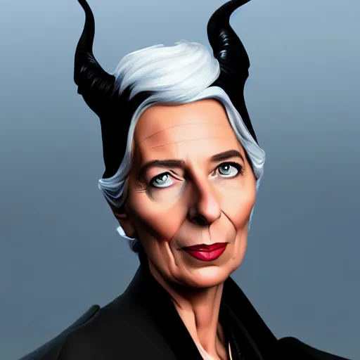 Prompt: Christine Lagarde as Maleficent, digital art, cgsociety, artstation, trending, 4k