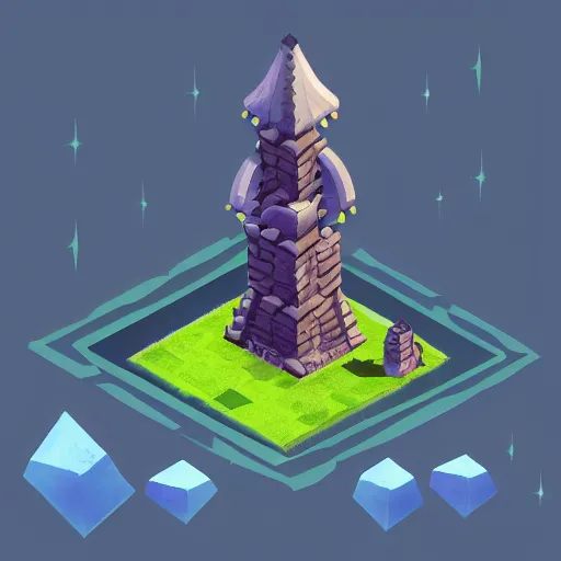 Prompt: isometric view of a wizard tower from a resource gathering game