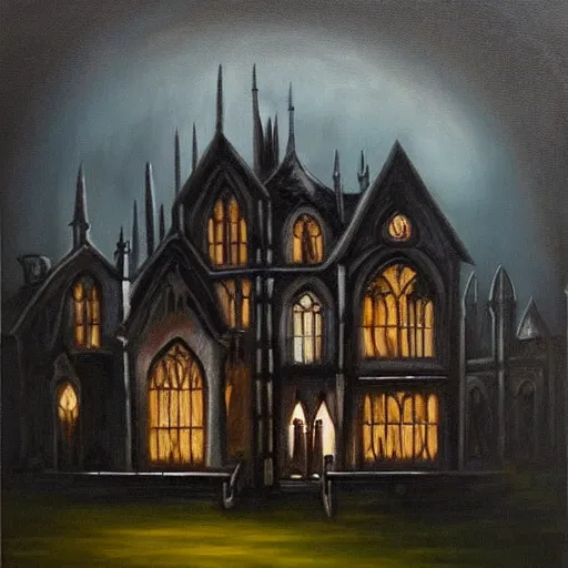 Image similar to dark, gothic, vampire, mansion, oil painting