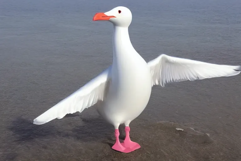 Image similar to giant seagull with human arms, extremely realistic, extremely detailed