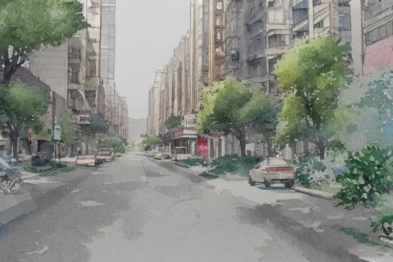 Image similar to nanshan road summer watercolor pen light color on artstation