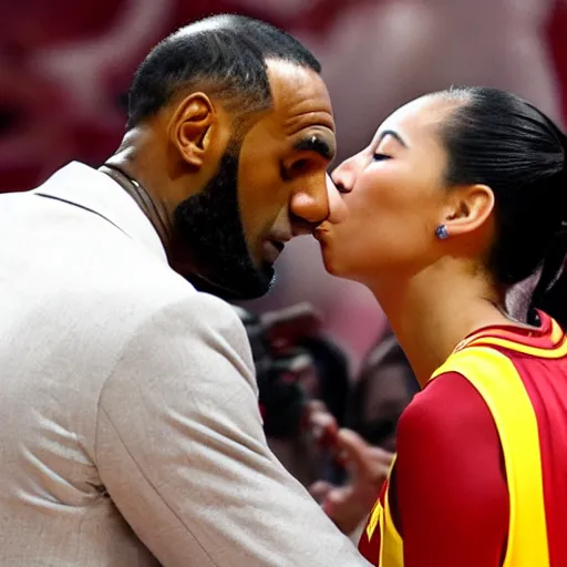 Image similar to Lebron James kissing Xi Jinping