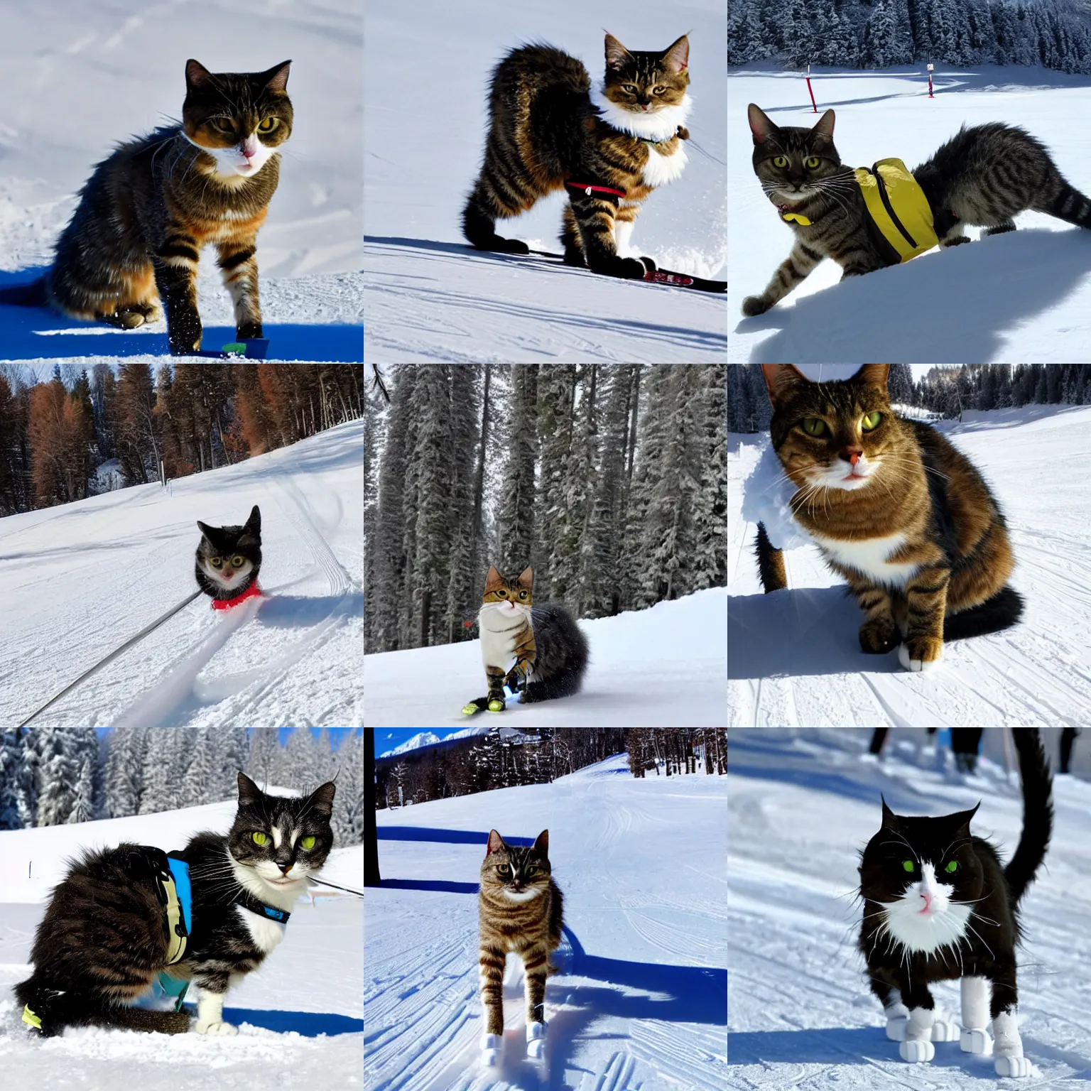 Prompt: a skiing cat