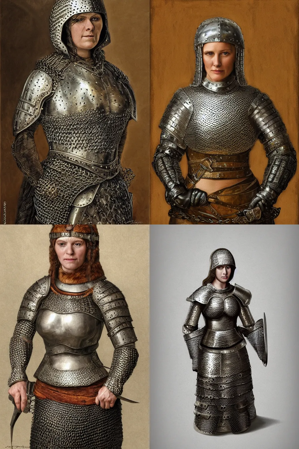 Prompt: portrait | large and strong medieval woman wearing chainmail armor | style of johfra bosschart | female breastplate | cgsociety |