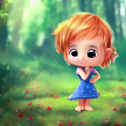 Prompt: very very very very cute chibi baby dragon, portrait, pixar style, forest background