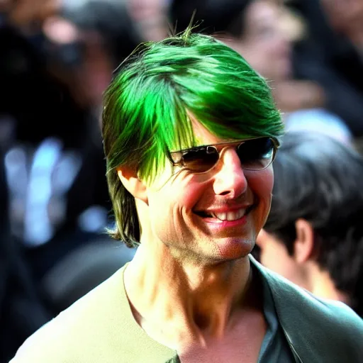 Image similar to tom cruise with green hair,