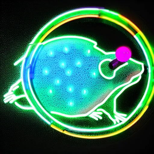 Image similar to cyberpunk hamster made of glowing neon lights holding a rainbow gem crystal, light reflection, 8 k, hd, logo