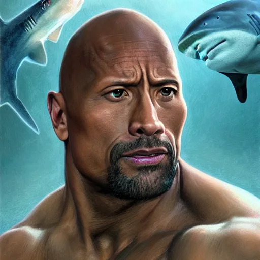 Image similar to dwayne johnson with a shark head | shark half man with a large scar across his eye | cinematic lighting | award - winning | closeup portrait | by donato giancola and mandy jurgens and charlie bowater | featured on artstation | pencil sketch