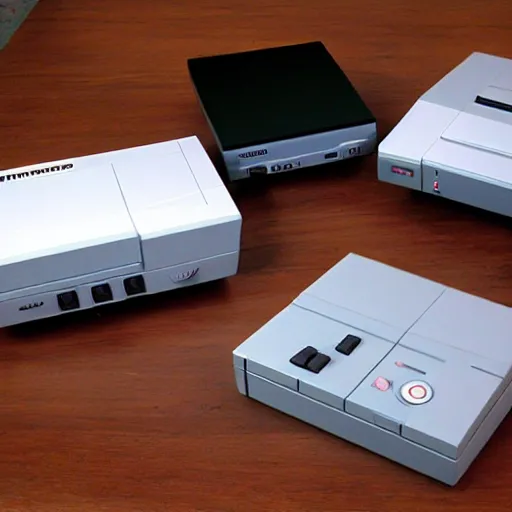 Prompt: nintendo entertainment system with a build in cd - rom