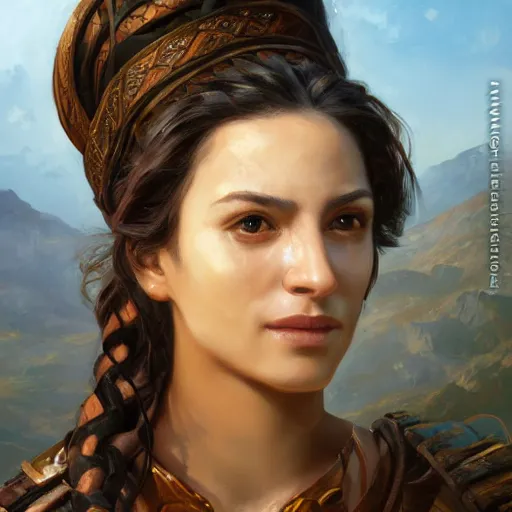 Image similar to portrait of a greek woman ( 3 5 ) from greece in 2 0 2 1, an oil painting by ross tran and thomas kincade