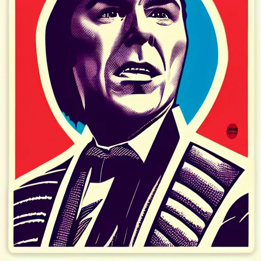 Image similar to individual francois legault portrait retro futurist illustration art by butcher billy, sticker, colorful, illustration, highly detailed, simple, smooth and clean vector curves, no jagged lines, vector art, smooth andy warhol style