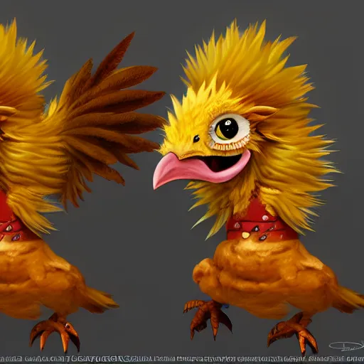 Prompt: angry chocobo, realistic digital painting, trending on artstation