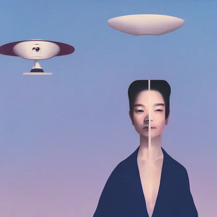 Prompt: a UFO ,portrait painting by Hsiao-Ron Cheng,