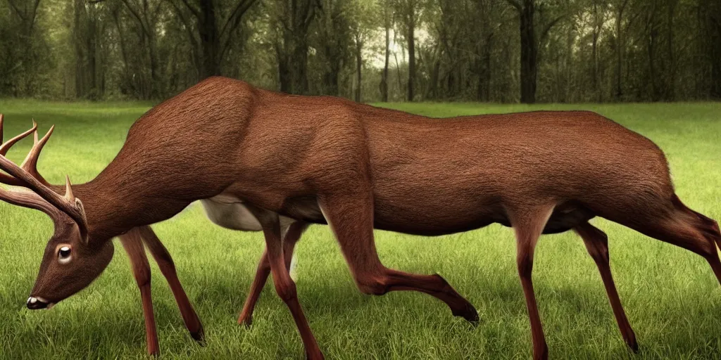 Prompt: a large human deer hybrid, photo realistic, 4 k, hyper realistic